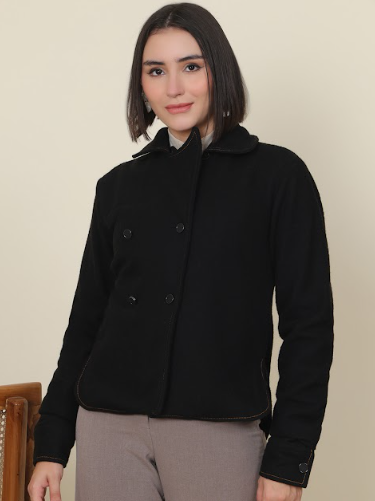 Women’s Wool-Blend Black Short Winter Jacket